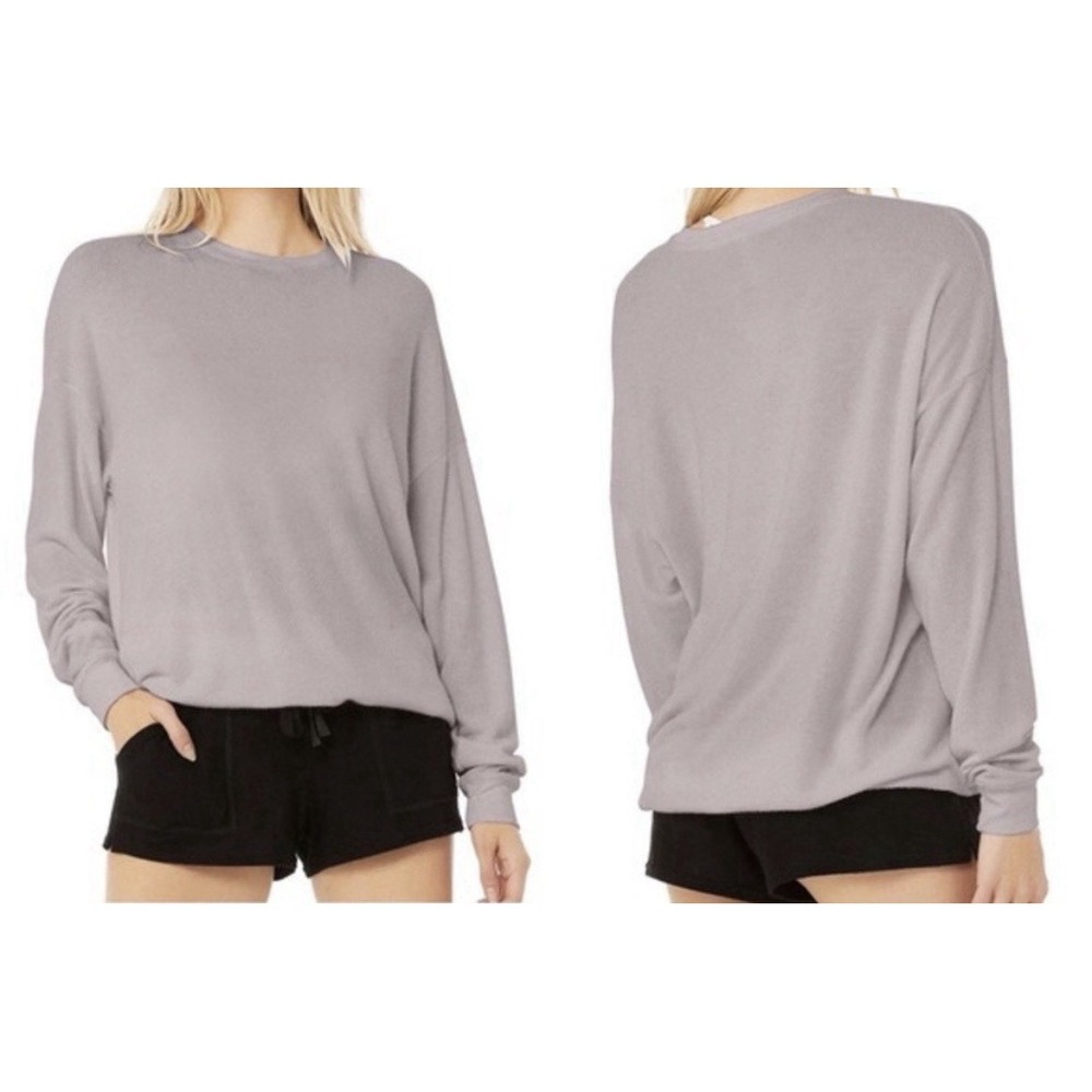 Alo Smoke Soho Pullover Washwear‎ Look Sz Medium Lavender Cozy Loungewear